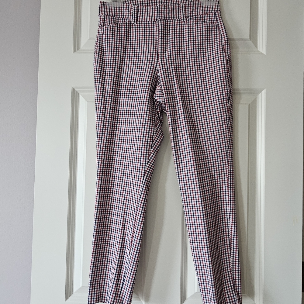 Old Navy Pixie High Rise Pants Red White and Blue Gingham Size 2